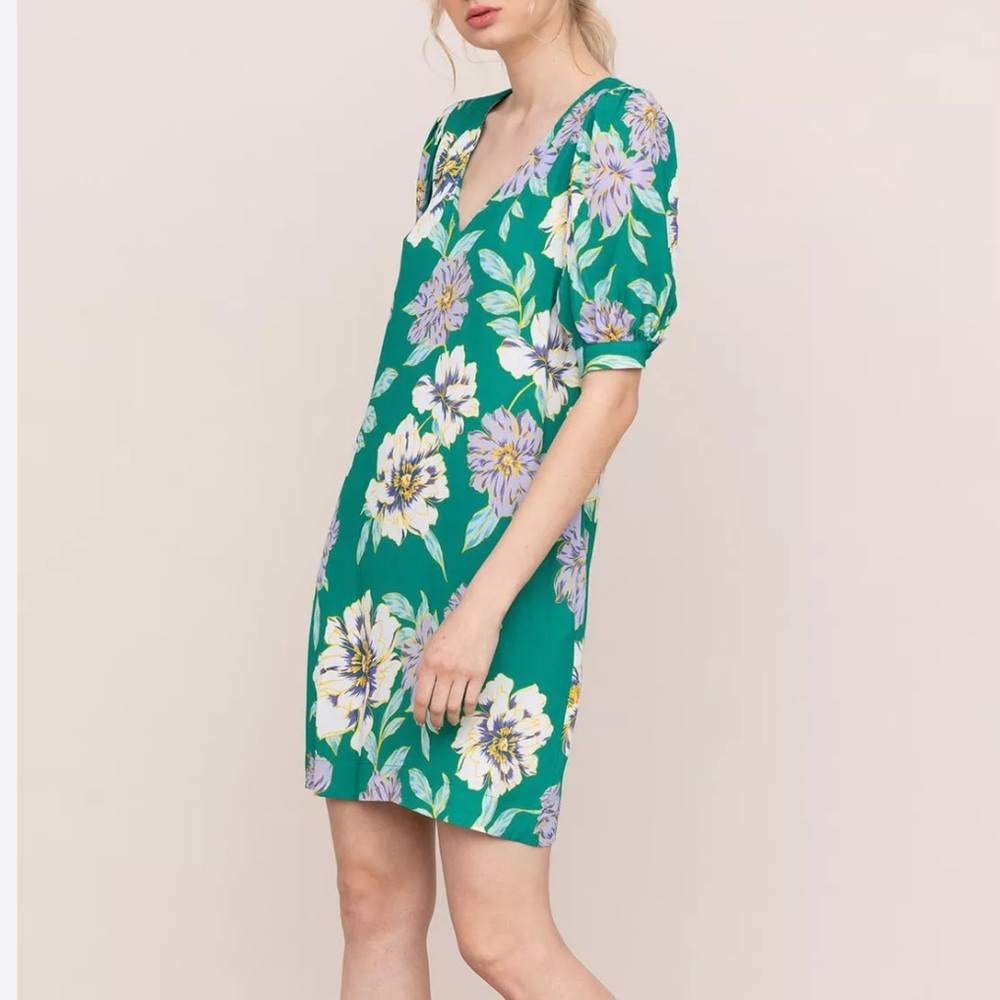 Anthropologie Green Floral Mini Dress
